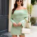 Women's Off Shoulder Cover Ups Summer Beach Swimsuit Long Bell Sleeve Sheer Dress Bathing Suit Coverup (Green, XXL)