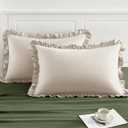 TOSMO 100% Linen Ruffle Pillowcase Queen Size, Set of 2, Stone-Washed Breathable Pillow Shams Envelope Closure, Soft and Durable Pillow Cases, 20" X 30", Natural Linen