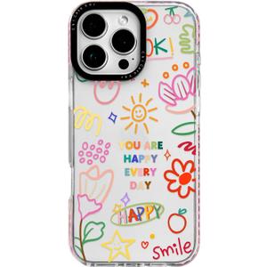 for iPhone 15 Plus Case, Doodle Happy Collage Pattern, Military-Grade Drop Protection, Cute Soft Slim TPU Protective Cover with Camera Lens Protection for Women & Girls (Graffiti Floral)