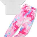 Girls Clothes Solid Color Square Collar Short Tops Tie Dye Long Pants Two Piece outfit Clothes for Girls 6-14Y