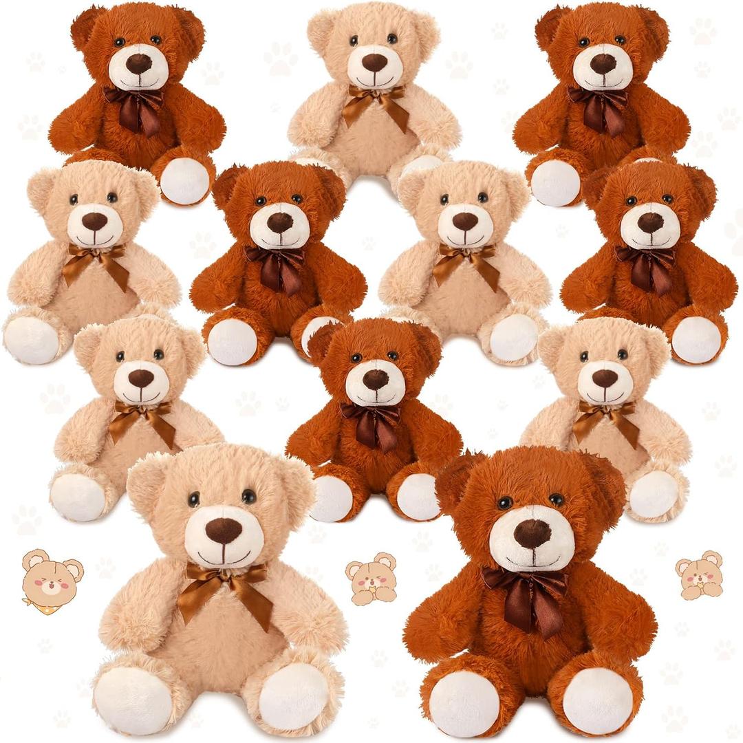 Zhanmai 12 Pcs 14 Inch Valentine's Day Bear Stuffed Animal Bulk Gifts Bulk Soft Plush Stuffed Bear for Bridal Anniversary Centerpiece Baby Shower Party Favor (Light Brown, Dark Brown)