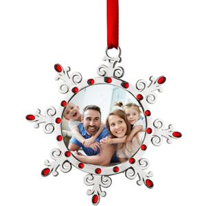 Joiedomi Christmas Photo Ornament, Snowflake Tree Decoration Photo Frame Family Ornaments with Red Gems for Christmas Decorations, House warmings