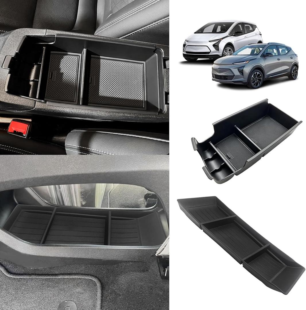 BestEvMod Center Console Organizer Armrest Storage Box & Lower Console Organizer 2PCS Compatible with Chevy Bolt EV Bolt EUV 2022-2025 Accessories(Armrest Tray+Lower Tray)