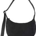 Nylon Crescent Shoulder Bag for Women Men,Crossbody Bag with Adjustable Strap&Dual Interior Zip Pocket (Medium, Black)