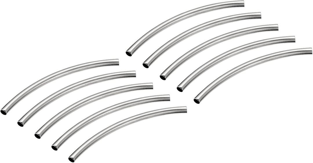 uxcell Brass Curved Tube Beads, 3mm x 50mm Glossy Noodles Spacer Bead 2.6mm Inner Dia for DIY Jewelry Making Crafts Projects, Silver Tone 50Pcs