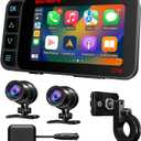 Motorcycle Dash Cam Carplay and Android Auto GPS Navigation, Front and Rear HD Cameras, 4-inch Touch Screen, Button Operation, Built-in 128GB Chip Storage, IP67 Waterproof