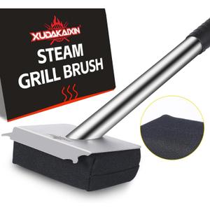 Steam Grill Brush Bristle Free,[Ultra Safe & Efficient] Grill Cleaner for Outdoor Grill,BBQ Replaceable Scraper Cleaning Head,Grill Brush BBQ Accessories,Gifts for Men/Dad  (Black)