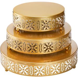 Coloch 3 Pieces Golden Cake Stand Set, 8/10/12 Inch Round Metal Dessert Display Stand Decorative Cake Holder Cupcake Pastry Candy Display Plate for Wedding, Party, Birthday, Event