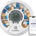 Bluetooth Auto Weekly Pill Organizer with App Alerts & Alarm, Travel Medicine Pill Dispenser with Clear Lid & LCD, Tracks Adherence History, Large Compartment for Vitamins, Supplements, Prescriptions