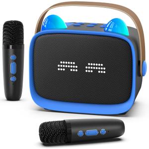 Mini Karaoke Machine Toys Gifts,Kids Portable MP3 Player with 2 Wireless Microphone and LED,Christmas Birthday Gifts for Girls Boys 3 4 5 6 7 8+ Year Old (Blue)