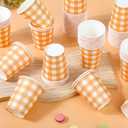 120pcs 9oz Fall Plaid Paper Drinking Cups, Orange Disposable Thanksgiving Gingham Paper Cups Checkered Cups for Harvest Thanksgiving Party