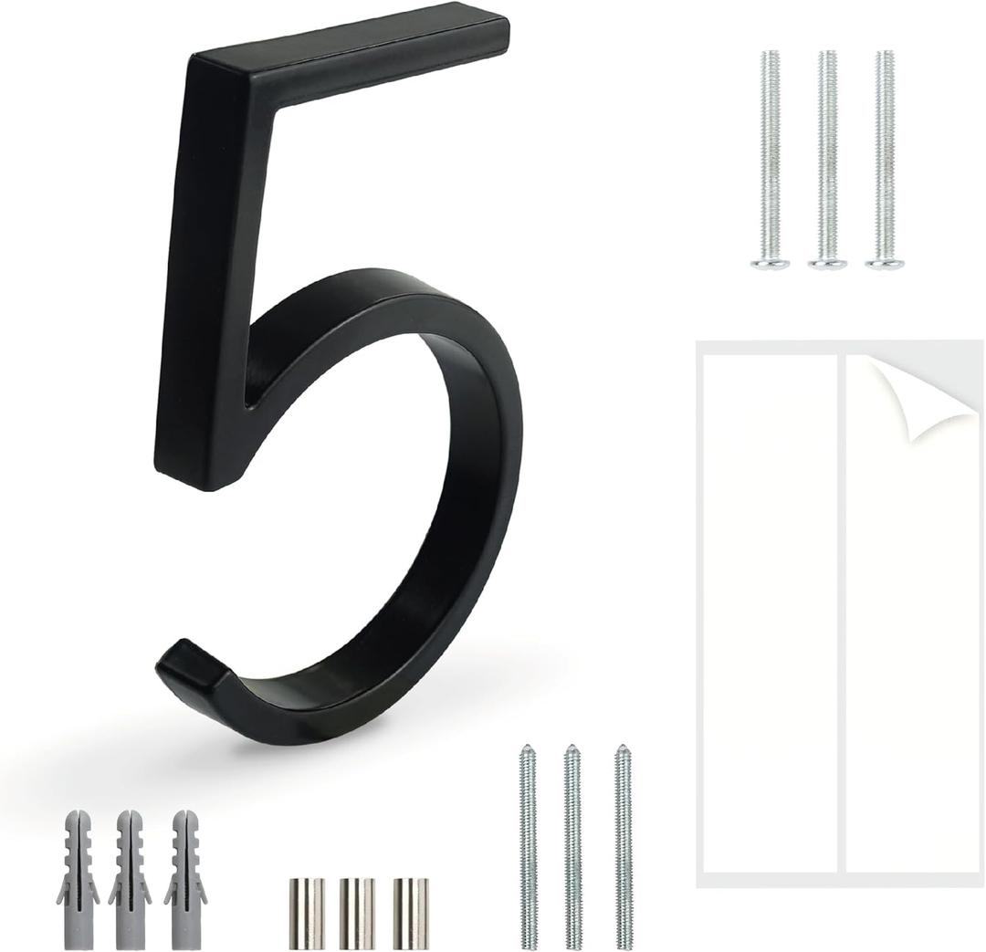 HASWARE Floating House Number Sign: 5 inch Modern Door Signage - Striking for Street Home Address Numerals (5, Black)