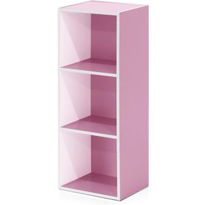 Furinno LUDER Book Shelf, 3-Cube Bookshelf, Bookcase with Open Shelves, 9.3 x 12 x 31.5, Easy Assembly, for Living Room, Bedroom, Home Office, White/Pink