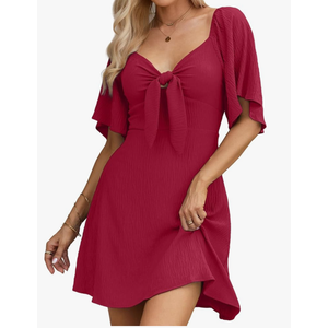 Dokotoo Womens Dresses 2025 Summer Fall Deep V Neck Elegant Bow tie Mini Dress S-XL Size XL