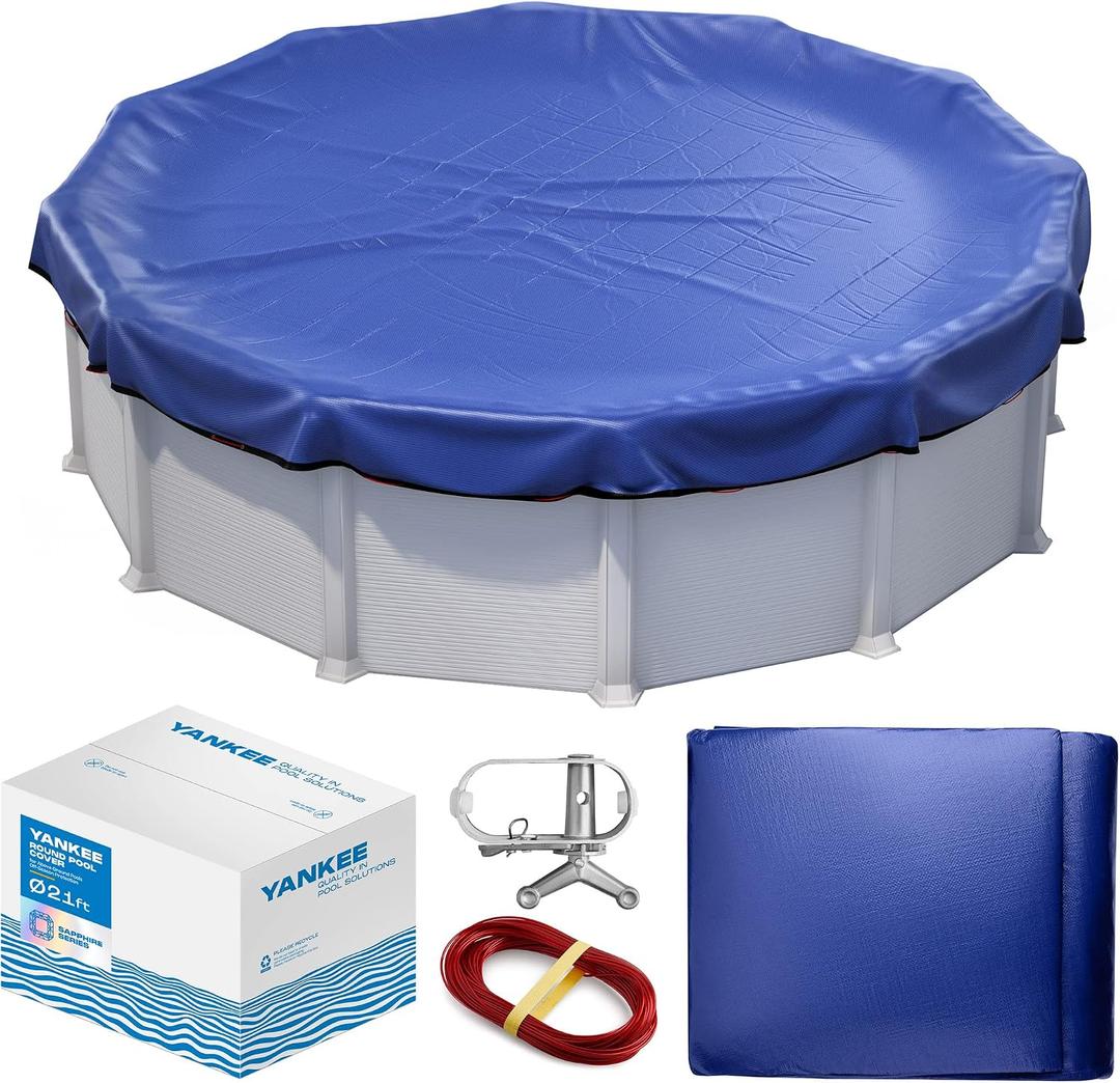 Winter Pool Cover 21 ft Round for Above Ground | Extra Thick & Durable Above-Ground Pool Cover | Sapphire Series of Premium Cold- and UV-Resistant Pool Cover | by Yankee Pool Pillow
