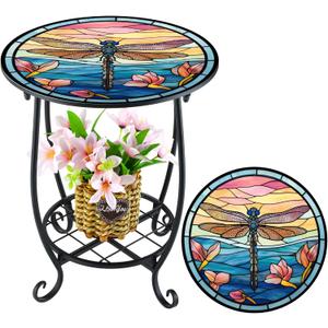 Cinnvoice Outdoor Side Table Small End Patio Porch Table, 14in Dragon Fly