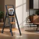 SOLADDER 3 Step Ladder with Handrails, Anti-Slip and Foldable Step Stool with Widen Pedals, Portable Stepladders for Home, Kitchen and Indoor, Space Saving -300lbs(Black+Woodgrain)