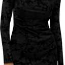 PRETTYGARDEN Women's Fall Bodycon Dresses 2026 Sexy Long Sleeve Ruched Lace Floral Mini Party Dress Tight Club Outfits (Black, XL)