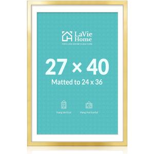 27x40 Picture Frame Gold Poster Frame,Display Pictures 24x36 with Mat or 27x40 Without Mat, Frame and Polished Plexiglass, Horizontal and Vertical Format of The Walls