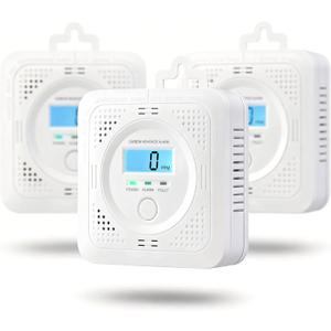 3 Pack Carbon Monoxide Detector LCD Screen Real-Time Concentration Battery Fault LED 60-Second Self-Check History Alarm Peak Record Portable Travel Van Life RV Camping Hotel Home Safety Pet Family