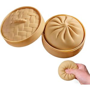 Giant Glitter Dumpling, Giant Dumpling Squishy Stress Relief Fidget, Jumbo Bao Bun Slow Rising Squeeze Decompression Item with Steamer Box for Adults (Beige)