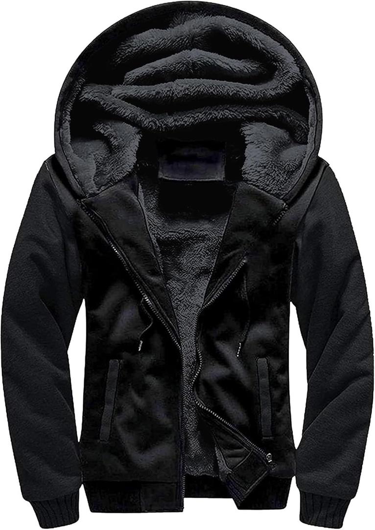 SWISSWELL Men Zip Up Hoodies Sherpa Lined Jacket Heavyweight Fleece Sweatshirt Winter Warm Hooded Coat (XX-Large, All Black)