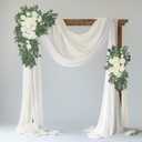Wedding Arch Flowers and Drape Kit (Pack of 4), 2pcs Hanging Flower Arrangement White & Ivory Draping Fabric Arch Decorations for Wedding Ceremony Reception