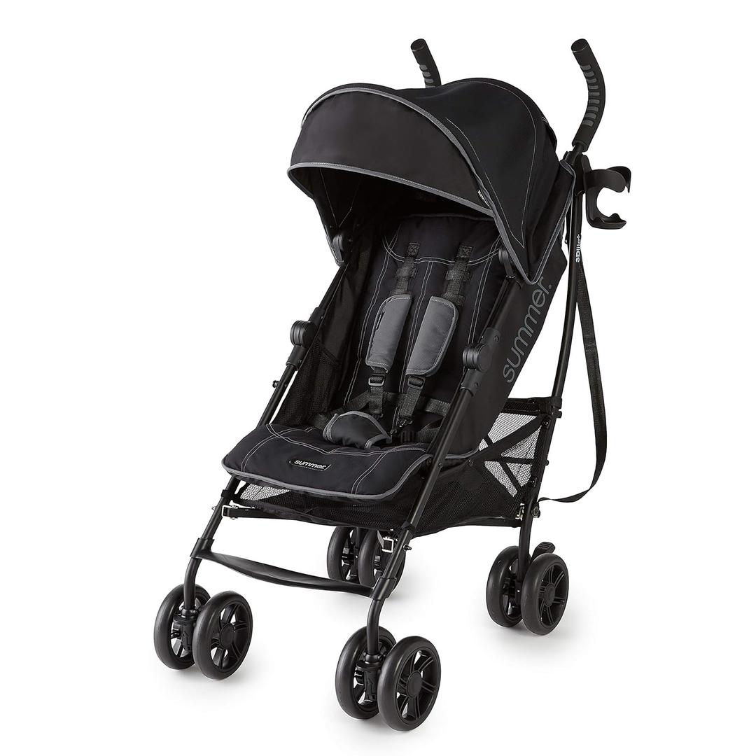 Summer Infant 3Dlite+ Convenience Stroller, Lightweight Umbrella Stroller with Oversized Canopy, Extra-Large Storage and Compact Fold, Black (Matte Black)