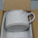 Gomakren Soup Bowl with Handle 39oz, Microwave Ramen Bowl with Lid, Ceramic Soup Container Mug Cup for Ramen Cereal Office Lunch Dorm, Beige White