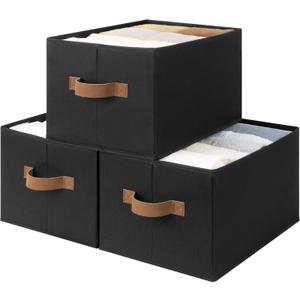 StorageWorks Storage Baskets for Shelves, Foldable Fabric Closet Storage Bins with Handles, Clothes Organizer Laundry Baskets, Black, 3-Pack, Large (14 " L x 10 " W x 8" H)