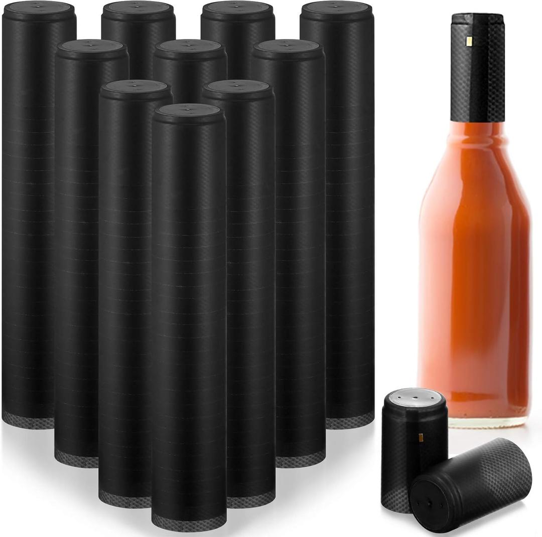 Zonon 200 Pieces PVC Heat Shrink Capsules Hot Sauce Bottles 28 x 50mm Liquor Woozy Bottles Capsules Shrink Caps,5oz 10oz(Black)