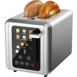 Touch screen Toaster slice, Stainless Steel Digital Timer Toasters with Sound Function, 6 Bread Types & 6 Shade Settings, Smart Extra Wide Slots Toast with Bagel, Defrost Functions (grey)