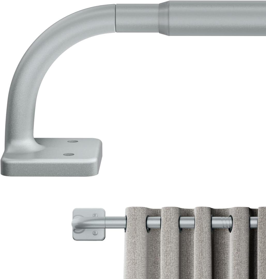 Curtain Rods for Windows 36 to 60 inch, 5/8" Blackout Wrap Around Curtain Rod Telescoping Adjustable for Sliding Door Bedroom Kitchen RV, Silver Gray(32"-63")