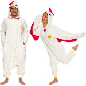 Funziez! Adult Onesie Halloween Costume - Animal and Sea Creature - Plush One Piece Cosplay Suit for Adults, Men and Women (X-Large, Chicken) 1 Pc
