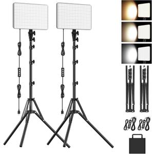 2-Pack LED Video Lighting Kit, Anautin 15W/1700Lux Photography Lighting with Tripod Stand, 2500-8500K Dimmable Streaming Light for Video Recording, Gaming, Podcast, Barber, Salon, TikTok, YouTube