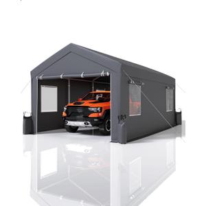 10x20 FT Heavy-Duty Portable Carport, Upgraded Extra-Large Space with Roll-Up Ventilated Windows, All-Season Waterproof UV-Resistant Canopy, Outdoor Shelter for Trucks and Boats - Grey