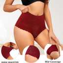 LEVAO Women's High Waist Lace Underwear, Soft Floral Lace Briefs with Full Coverage Panties for Women 4-Pack (Black,blue,burgundy,brown)