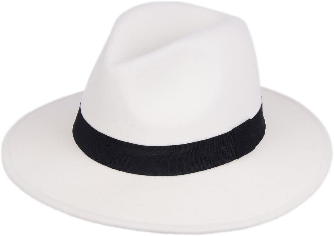 Daesan Gangster Hat For Men Women Wide Brim Fedora Hats Roaring 20s Costume (A1-white)