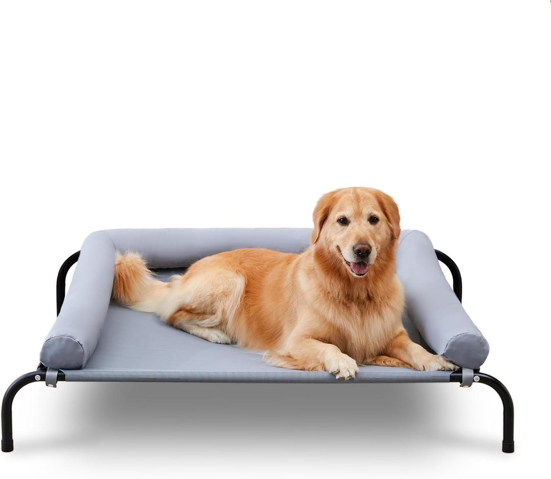 Cooling Elevated Dog Bed with Pillows,Portable Washable Raised Dog Cot with Chew Proof Mesh and Metal Frame,No-Slip Rubber Feet for Indoor & Outdoor Use,XLarge,Gray (XL(48.5x35.5x8)Inches, Grey)