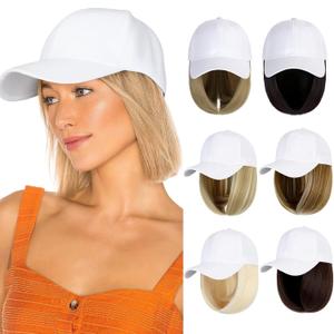 Baseball Cap with Hair Extensions Hat Wig Adjustable Hat Attached Short Straight 14" Synthetic Hairpiece for Women Ginger Brown Mix Bleach Blonde