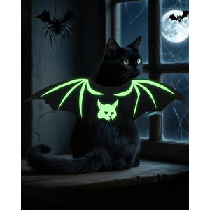 Cat Halloween Costume Bat Wings - Glow in The Dark Pet Halloween Party Cosplay Dress Up Accessories for Cats Small Puppy Dog