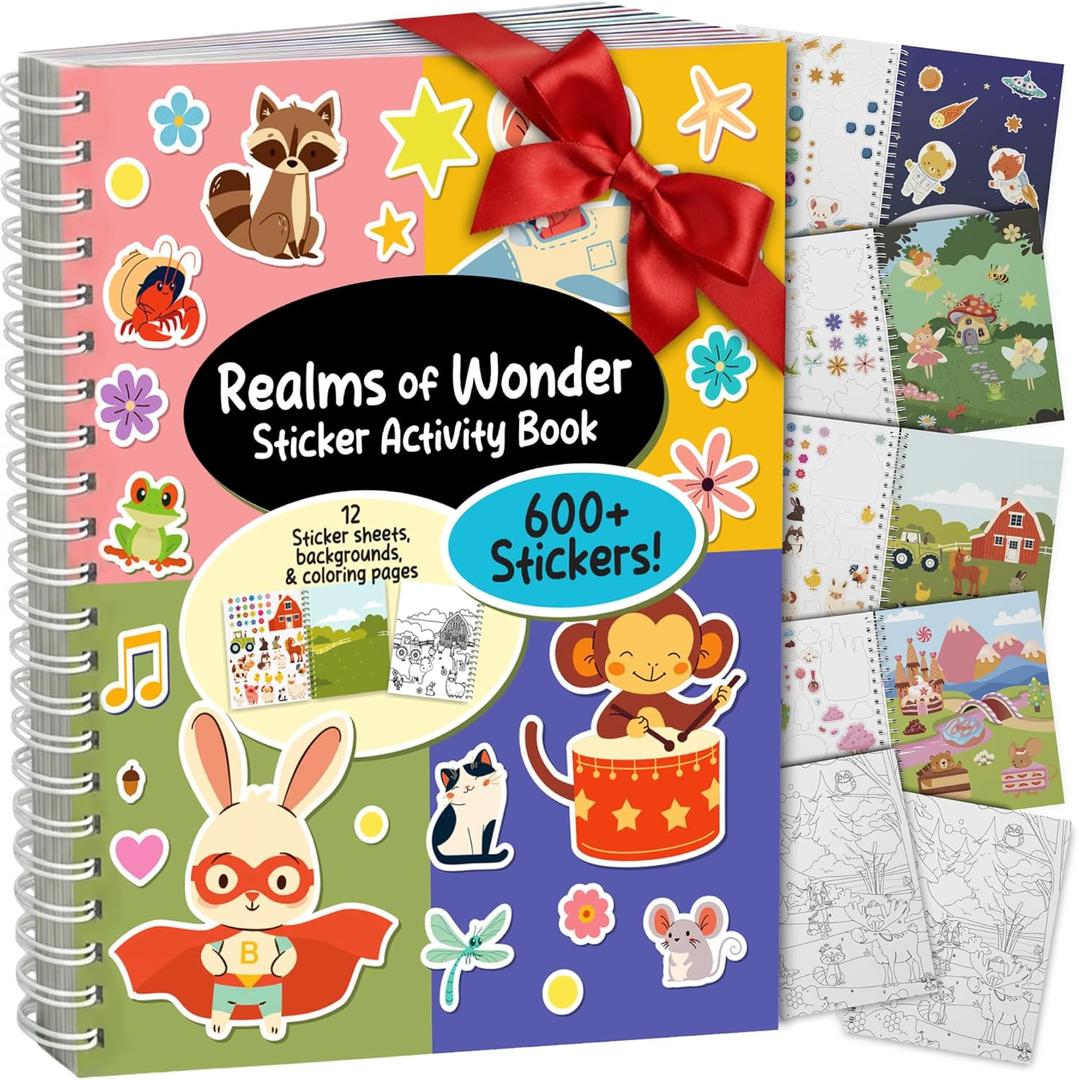ArtCreativity Sticker Activity Book for Girls  600+ Stickers, 12 Creative Scenes & Coloring Pages  Screen-Free Travel Activity  Craft Gift for Girls 4-8