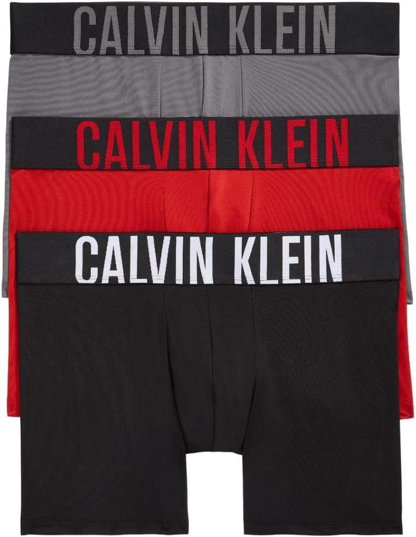 Calvin Klein Men's Intense Power 3-pack Boxer Brief (Large, Black, Grey Sky, Pompeian Red)