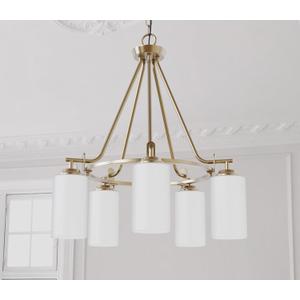 Eury 5-Light Chandelier Pendant Ceiling Light Fixture Modern Gold Etched Glass Shade Adjustable Height for Hallway, Entryway, Passway, Dining, Bedroom, Kitchen, Balcony Living Room