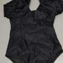 Batermoon Girls Dance Ballet Leotards Gymnastics Short Puff Sleeve Mesh V Back Outfits 5-14 Years (Black)