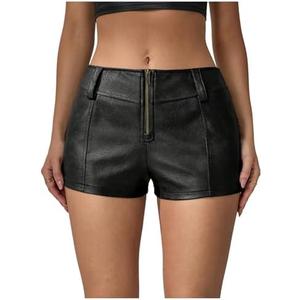 Floerns Women's Y2k Mini Shorts Zip Up Low Waist PU Leather Music Festival Hot Pants XL