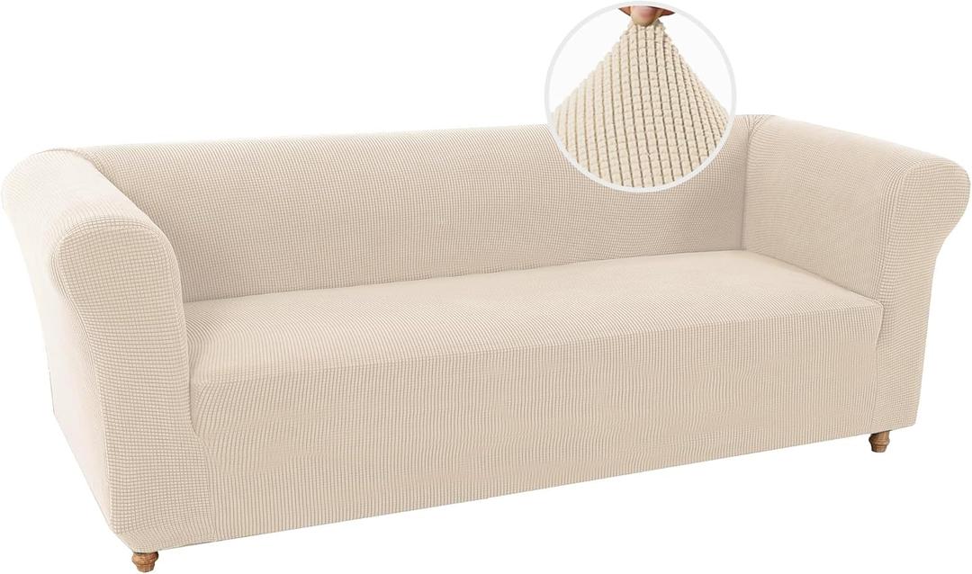 Turquoize Stretch Chesterfield Sofa Covers for Living Room Soft Sofa Couch Covers for 3 Cushion Couch Non-Slip Sofa Slipcover for Dogs Furniture Protector Feature Jacquard Fabric(Sofa, Biscotti Beige)
