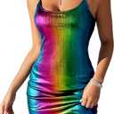 Women's Glitter Sequin Dress Adjustable Spaghetti Strap Fashion Sparkle Party Dresses (S)