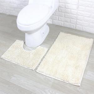 Reyox Bathroom Rugs Sets 2 Piece, Soft Non Slip Absorbent Chenille Bath Mat and U-Shaped Contour Toilet Rug Beige (19.7"x31.5", 19.7"x19.7")