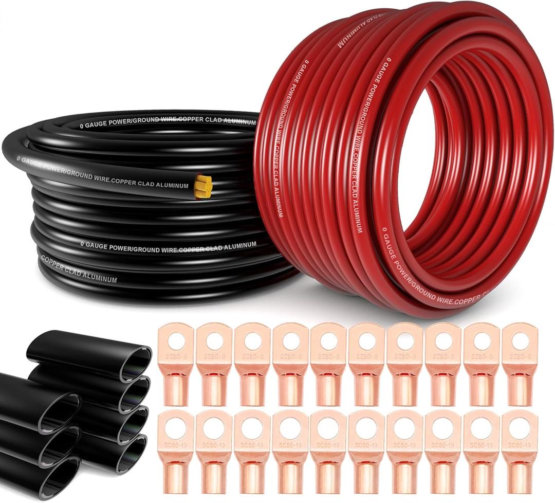 1/0 Gauge Wire(20ft Each - Red/Black) Copper Clad Aluminum CCA - Primary Automotive Wire,Car Amplifier Power & Ground Cable, Battery Cable for Car Audio Speaker,Solar, Auto, RV Trailer & Marine
